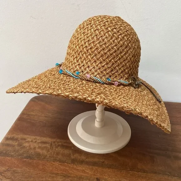 Woven Straw Hat with Beaded Band - Picture 9 of 9